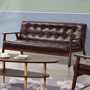 Boden-納森咖啡色皮革實木沙發三人座/沙發椅