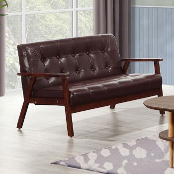 Boden-納森咖啡色皮革實木沙發雙人座/二人座沙發椅
