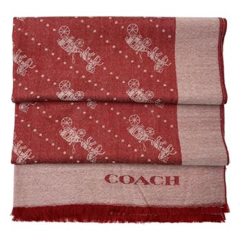 【COACH】滿版馬車LOGO100%羊毛絲巾圍巾(深紅)