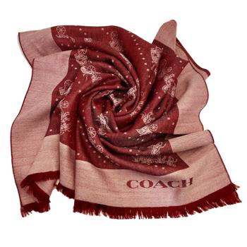 【COACH】滿版馬車LOGO100%羊毛絲巾圍巾(楓紅)