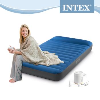 【INTEX】TPU充氣床(附USB電動充氣幫浦)單人加大(寬99*191*22cm)(64011)