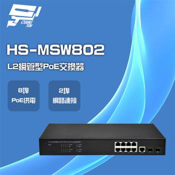 [昌運科技] 昇銳 HS-MSW802 8埠+2 PoE L2網管型供電交換器 交換機