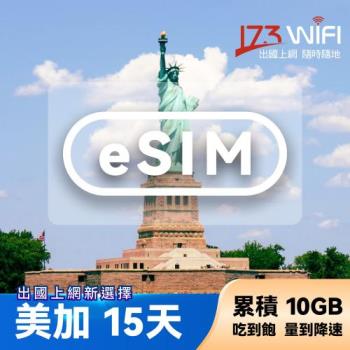 【173WIFI】eSIM-美加15日吃到飽兌換券(總量10GB高速，量到降速吃到飽) (MO)~電子票券