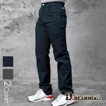 【Dreamming】布標率性素面伸縮中直筒休閒長褲(共二色)