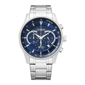 【CITIZEN 星辰】AN8190-51L 商務都會 三眼計時 銀框藍面 不鏽鋼 石英腕錶 42mm