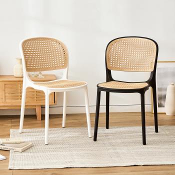【樂嫚妮】復古塑膠編織休閒椅/仿藤編餐椅