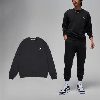 Nike 長袖上衣 Jordan Essentials 男款 黑 白 毛圈布 刺繡 喬丹 基本款 大學T FQ1865-010