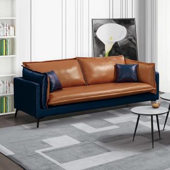 Boden-嘉德橘色科技布面獨立筒沙發三人座/沙發椅-附抱枕
