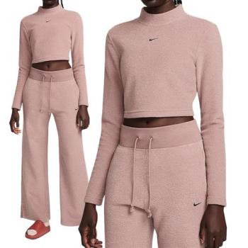 Nike Sportswear 女款 煙燻紫色 修身 短版 舒適 抓毛 上衣 長袖 FN3620-208