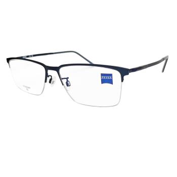 【ZEISS 蔡司】鈦金屬 光學鏡框眼鏡 ZS22113LB 403 藍色長方形半框/藍色鏡腳 57mm