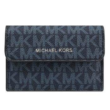 MICHAEL KORS COOPER 品牌印花風琴式卡片零錢包.深藍