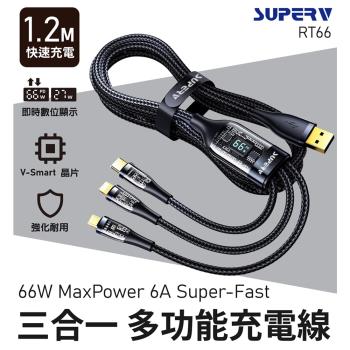 【i3嘻】SuperV rt66 3in1 66W 多功能數顯快速充電線(120cm)