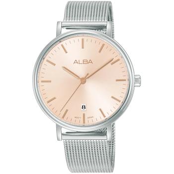 ALBA 雅柏 簡約時尚米蘭帶氣質腕錶/粉橘X銀/36mm (VJ32-X342P/AG8N81X1)