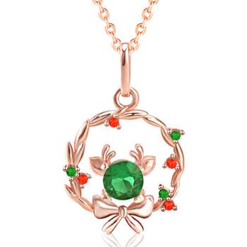 Jpqueen 綠晶馴鹿花環鏤空鎖骨項鍊(玫瑰金色)