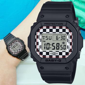 CASIO BABY-G 格子旗圖案 街頭時尚電子腕錶-黑色 BGD-565GS-1