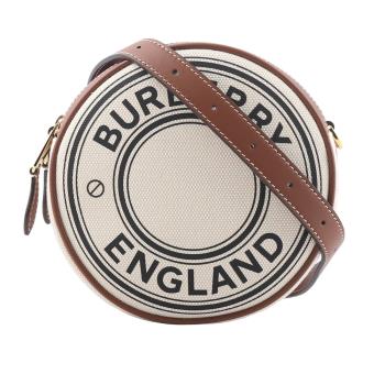 BURBERRY Louise 徽標圖案棉質圓餅包(自然色/棕褐色) 80413091