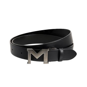 Montblanc 萬寶龍 M logo 啞光黑色牛皮皮帶