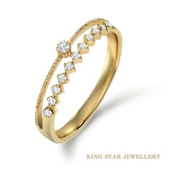 King Star 菱格X滾珠邊 黃18K金鑽石戒指