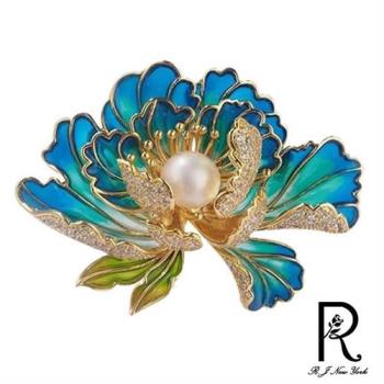 RJ New York 古典牡丹復古水鑽珍珠胸針別針兩用款(3色可選)