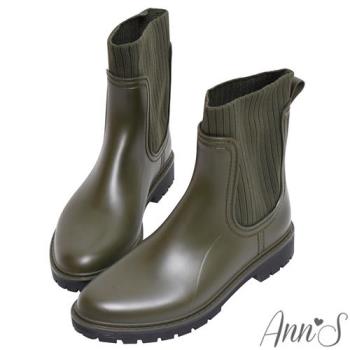Ann’S直腿版型!柔軟毛線中筒防水雨靴3cm-墨綠(版型偏大)