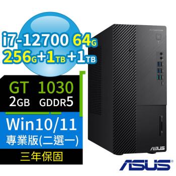 ASUS華碩Q670商用電腦 12代i7/64G/256G SSD+1TB SSD+1TB/GT1030/Win10/Win11 Pro/三年保固