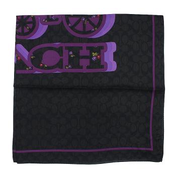【COACH】經典漸層大馬車 LOGO蠶絲大方巾/絲巾/圍巾(黑/紫)