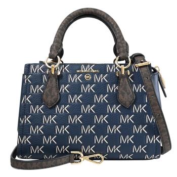 MICHAEL KORS MARILYN 撞色印花拼接手提兩用包.深藍