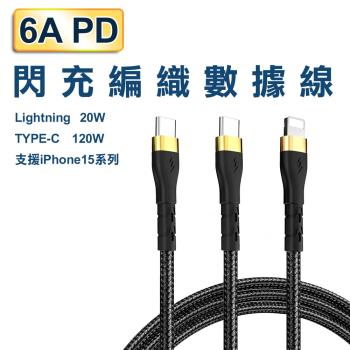 6A PD閃充編織數據線Lightning 20W / TYPE-C 120W(支援iPhone 15系列)
