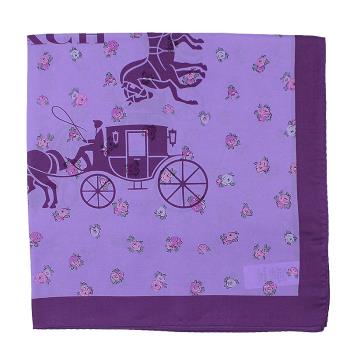【COACH】經典花卉馬車蠶絲方巾/絲巾/圍巾(紫色)