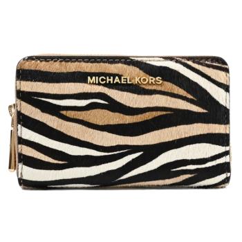 MICHAEL KORS JET SET 虎紋印花ㄇ字拉鍊卡片零錢包.駝色