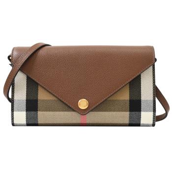 BURBERRY 8073158 HANNAH 經典格紋信封式多卡斜背包.咖邊