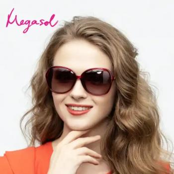 【MEGASOL】UV400防眩偏光太陽眼鏡時尚女仕大框矩方框墨鏡(超值2件組-1906)