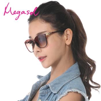 MEGASOL 寶麗萊UV400偏光金色圓扣環高貴裝飾太陽眼鏡(情人節超值2件組-MS1669)