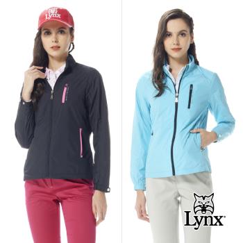 【Lynx Golf】女款內刷毛保暖防風素面造型胸袋拉鍊款長袖外套-黑色