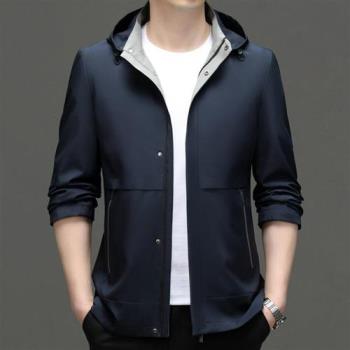【米蘭精品】防風外套休閒夾克-連帽可拆薄款純色男外套2色74gr67