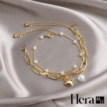 【Hera 赫拉】精鍍銀雙層珍珠愛心吊墜手鍊 H112110101
