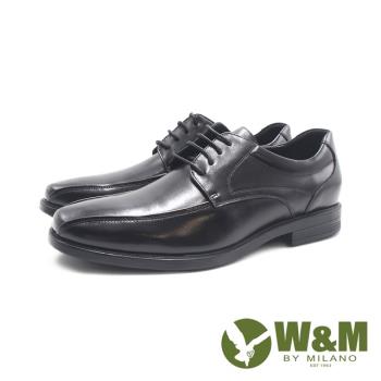 W&M(男)小方圓綁帶款線條皮鞋 男鞋-黑