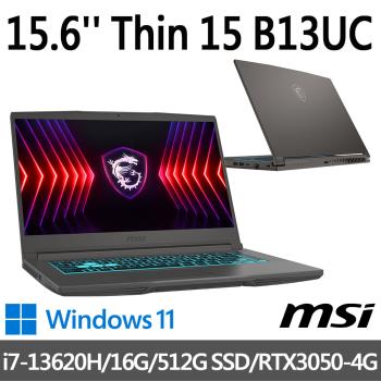 msi微星 Thin 15 B13UC-1418TW 15.6吋電競筆電(i7-13620H/16G/512G SSD/RTX3050-4G/W11)