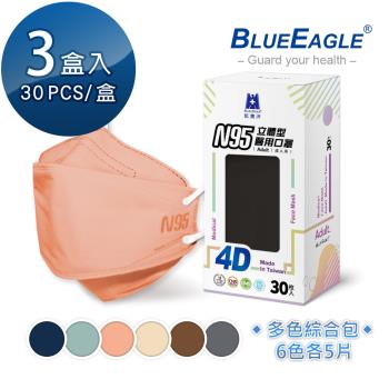 【藍鷹牌】N95 4D立體型醫療成人口罩 (綜合包) 30片x3盒
