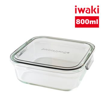 【日本iwaki】耐熱玻璃微波保鮮盒-800ml 方蓋/灰色(原廠總代理)