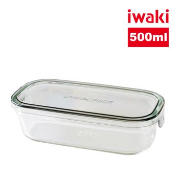 【日本iwaki】耐熱玻璃微波保鮮盒-500ml 方蓋/灰色(原廠總代理)