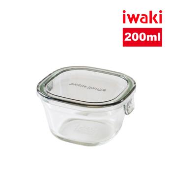【日本iwaki】耐熱玻璃微波保鮮盒-200ml 方蓋/灰色(原廠總代理)