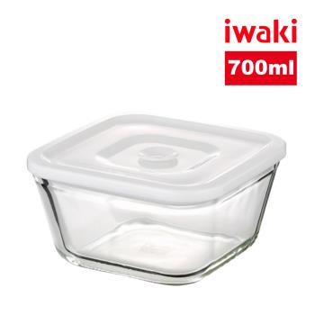 【日本iwaki】耐熱玻璃微波密封保鮮盒 方形白蓋-700ml(原廠總代理)