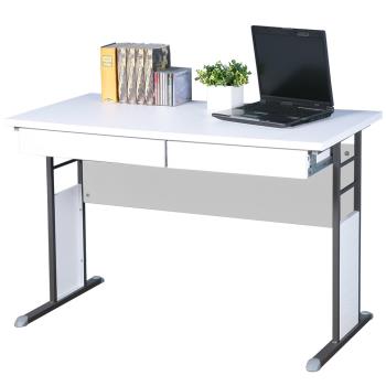 【Homelike】巧思120cm書桌-白色加厚桌面(附抽屜x2)