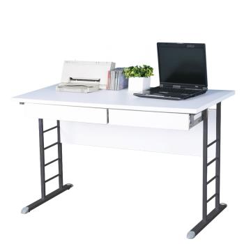 【Homelike】馬克120cm書桌-白色加厚桌面(附抽屜x2)