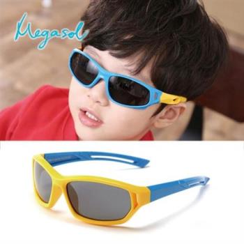 MEGASOL 中性兒童男孩女孩UV400抗紫外線偏光兒童太陽眼鏡(騎行運動矩方框款KD864-三色可選)