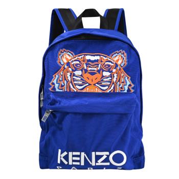 KENZO 5SF300 品牌電繡虎頭帆布休閒大款後背包.藍橘