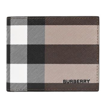 BURBERRY 8052796 品牌LOGO格紋印花6卡短夾.樺木棕