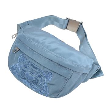 KENZO 5SF305 品牌電繡虎頭帆布斜背胸口/腰包.灰藍