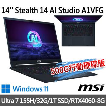 (送500G固態行動碟)msi Stealth 14 AI Studio A1VFG-009TW (Ultra 7 155H/32G/1T SSD)